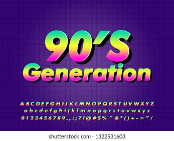 90'S generation font effect with modern trendy gradient