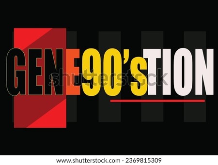 90's Generation lettering word cover tshirt isolated concept. Nineties design theme flashback oldies with creative number and typography alphabet