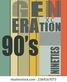 90's Generation Nineties lettering word cover t-shirt design theme. Creative typography alphabet and number of 90s and vintage color of summer as background