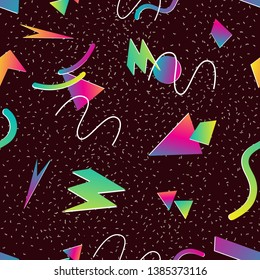 90's Geometric Colorful Memphis Design Seamless Pattern with Dots and Lines