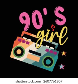90's Gir Throwback To The Retro 80s Vintage T-shirt Design, Retro 1980s Illustration, Vintage Retro Saying Typography Design