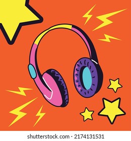 90s headphones music vector style