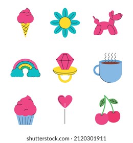 90's icons set isolated over white background. vector illustration