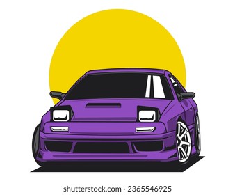 90s japan car in purple color and white rim illustration vector graphic