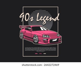 90s lenda carro imagem vetor design com fundo e ideia de texto