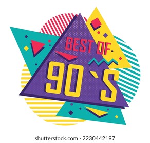 90s minimalistic banner. Graphic element for website in minimalist retro style. Fashion and trend, nostalgia. Advertising poster or banner for website, marketing. Cartoon flat vector illustration