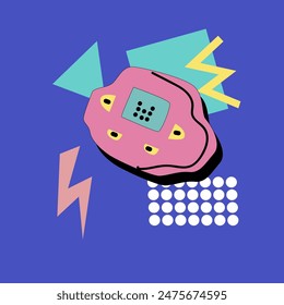 90s music background. Retro disco banner with y2k or 00s elements. Game or music equipment, laptop from 90s. Bright banner for social network.