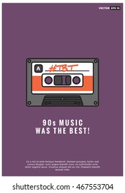 90s Music Was The Best! (Throwback Thursday Written On A Line Art Cassette Tape Vector Illustration In Flat Style Design)