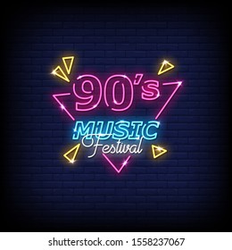 90's Music Festival Neon Signs Style Text Vector