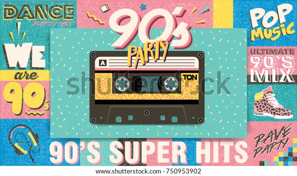90s Music Mix Trendy Retro Style Stock Vector (Royalty Free) 750953902