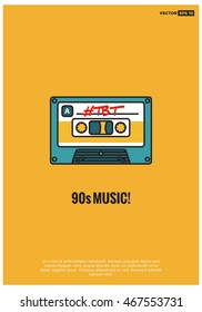 90s Music (Throwback Thursday Written On A Line Art Cassette Tape Vector Illustration In Flat Style Design)