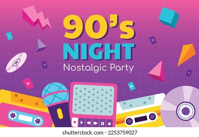90s night nostalgic music party background design.