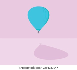 90s Nineties Coloured Vector Hot Air Balloon Flying With Shadow