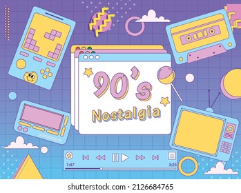 90s nostalgia with colorful fun elements