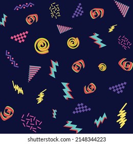 90s Nostalgia fashion vector pattern background. Cool color vintage style. Evoke 90s fashion arsthetic. Think bold, bright vibrant color abstract shape. Geometric element memphis illustration