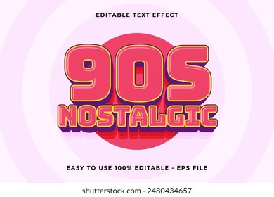 90s nostalgic Editable text effect 3d Trendy Cartoon template style vintage vector