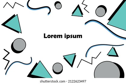 Diseño de fondo nostálgico minimalista de los años 90. Diseño de fondo geométrico lúdico. Diseño de fondo de triángulo, círculo, curva y forma de línea.