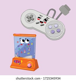 90s Old Game and Controller Cute Character Collection Design