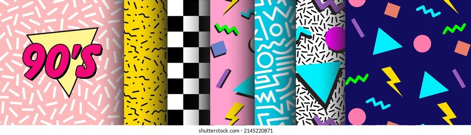 Paquete de patrones de los años 90 | Conjunto de gráficos abstractos en estilo retro vintage para fondos | Volante. afiche, elementos de banner