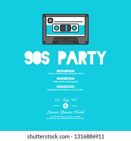 90s Party Cassette Invitation Design with Where and When Details