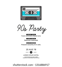90s Party Cassette Invitation Design with Where and When Details