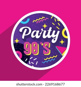 Etiqueta circular del partido de los 90. ilustración vectorial