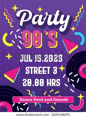 90's party invitation card. vector illustration