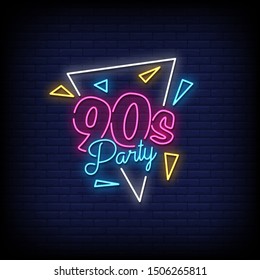 90s Party Neon Signs Style Text Vector