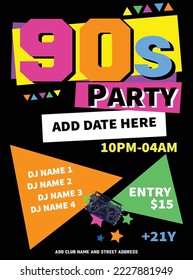 90'S party poster or flyer template design