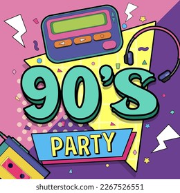 90s party poster template illustration