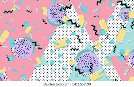 90s Pattern. Memphis Background. Geometric Shapes. Hipster Style 80s. Color Abstract Vector Illustration.