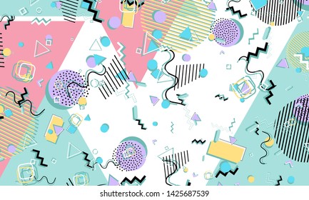 90s pattern. Memphis style. Abstract retro background. Vector Illustration. Hipster style 80s-90s.