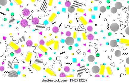 90s pattern. Memphis trend. Nineties pattern. Pop art color background. Vector Illustration. Hipster style 80s-90s. Abstract colorful funky background.