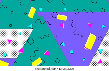 90s pattern. Memphis trend. Nineties pattern. Pop art color background. Vector Illustration. Hipster style 80s-90s. Abstract colorful funky background.