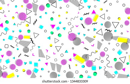 90s pattern. Memphis trend. Nineties pattern. Pop art color background. Vector Illustration. Hipster style 80s-90s. Abstract colorful funky background.