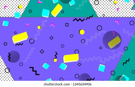90s pattern. Memphis trend. Nineties pattern. Pop art color background. Vector Illustration. Hipster style 80s-90s. Abstract colorful funky background.
