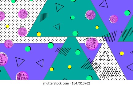 90s pattern. Memphis trend. Nineties pattern. Pop art color background. Vector Illustration. Hipster style 80s-90s. Abstract colorful funky background.