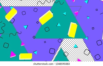 90s pattern. Memphis trend. Nineties pattern. Pop art color background. Vector Illustration. Hipster style 80s-90s. Abstract colorful funky background.