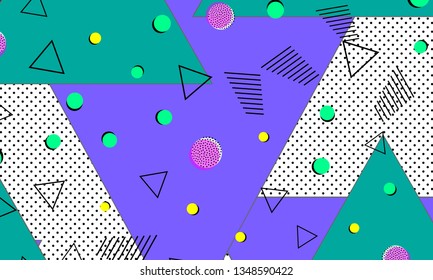 90s pattern. Memphis trend. Nineties pattern. Pop art color background. Vector Illustration. Hipster style 80s-90s. Abstract colorful funky background.