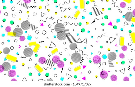 90s pattern. Memphis trend. Nineties pattern. Pop art color background. Vector Illustration. Hipster style 80s-90s. Abstract colorful funky background.