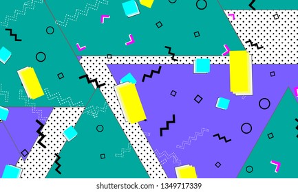 90s pattern. Memphis trend. Nineties pattern. Pop art color background. Vector Illustration. Hipster style 80s-90s. Abstract colorful funky background.