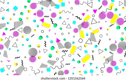 90s pattern. Memphis trend. Nineties pattern. Pop art color background. Vector Illustration. Hipster style 80s-90s. Abstract colorful funky background.