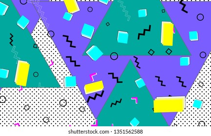 90s pattern. Memphis trend. Nineties pattern. Pop art color background. Vector Illustration. Hipster style 80s-90s. Abstract colorful funky background.