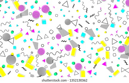 90s pattern. Memphis trend. Nineties pattern. Pop art color background. Vector Illustration. Hipster style 80s-90s. Abstract colorful funky background.