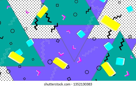 90s pattern. Memphis trend. Nineties pattern. Pop art color background. Vector Illustration. Hipster style 80s-90s. Abstract colorful funky background.