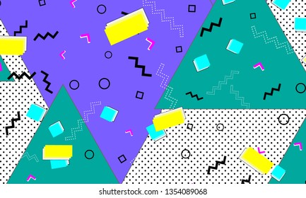90s pattern. Memphis trend. Nineties pattern. Pop art color background. Vector Illustration. Hipster style 80s-90s. Abstract colorful funky background.