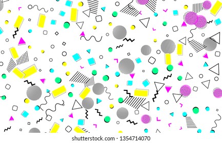 90s pattern. Memphis trend. Nineties pattern. Pop art color background. Vector Illustration. Hipster style 80s-90s. Abstract colorful funky background.