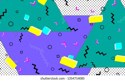 90s pattern. Memphis trend. Nineties pattern. Pop art color background. Vector Illustration. Hipster style 80s-90s. Abstract colorful funky background.