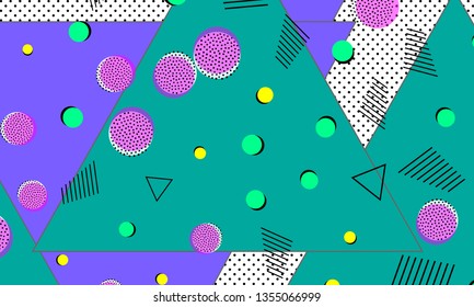 90s pattern. Memphis trend. Nineties pattern. Pop art color background. Vector Illustration. Hipster style 80s-90s. Abstract colorful funky background.
