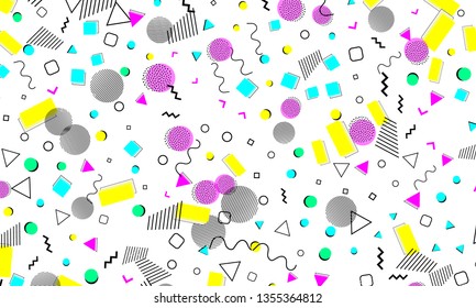 90s pattern. Memphis trend. Nineties pattern. Pop art color background. Vector Illustration. Hipster style 80s-90s. Abstract colorful funky background.